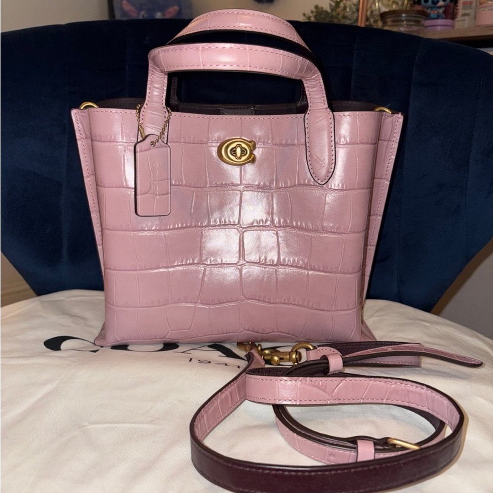Coach lilac willow Croc-Embossed Leather Tote Bag